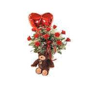 Florero de 18 rosas importadas con globo y peluche
