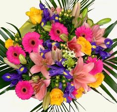 Foto de RAMO PRIMAVERAL PREMIUM CON IRIS, GERBERAS , LILIUM , ROSAS Y ALSTROEMERIAS