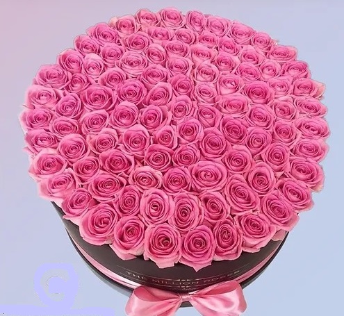 Foto de Caja redonda con 150 rosas ROSADAS 