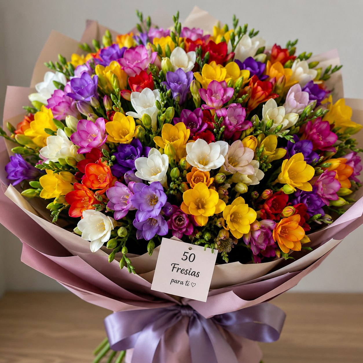 Foto de Ramo con 100 fresias de colores