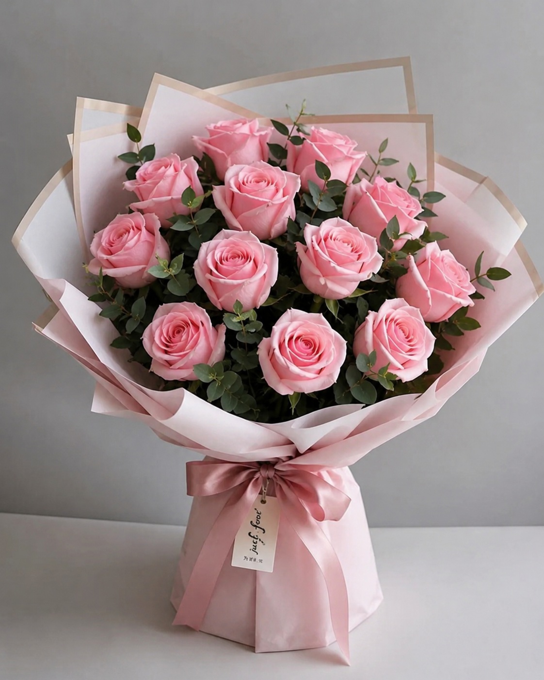 Foto de Ramo Oriental de 12 Rosas Rosadas 