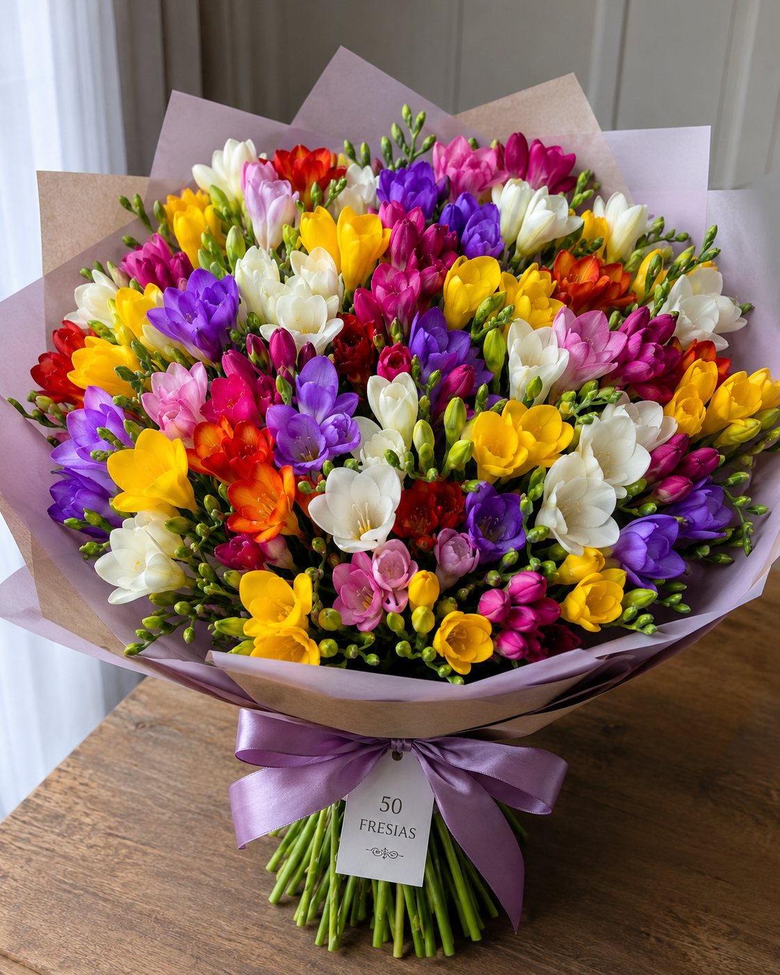 Foto de Ramo con 50 fresias de colores