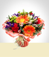 Foto de Ramo italiano Claveles - Gerberas y Astromelias - - Envio de flores a domicilio