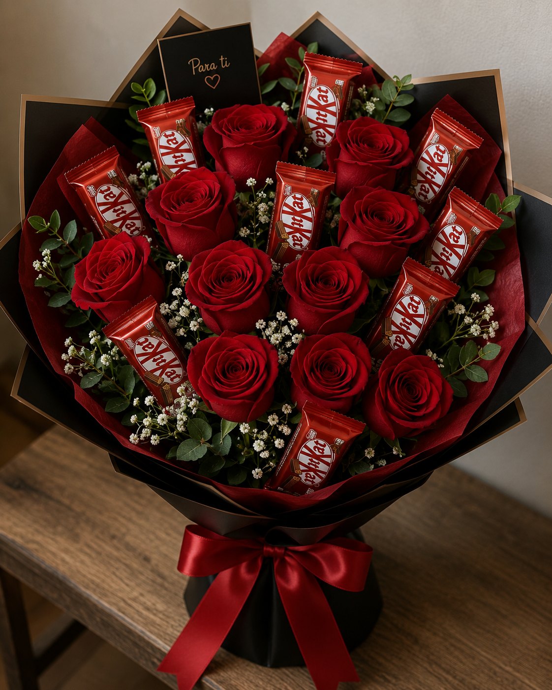 Foto de Ramo 10 Rosas y Kitkat