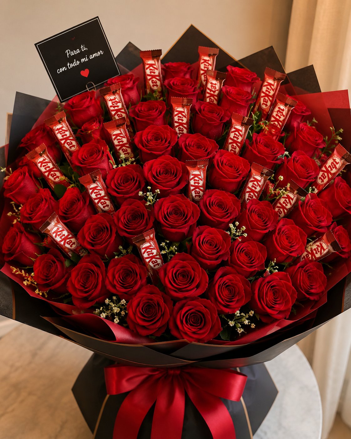 Foto de Ramo Oriental 30 rosas y kitkat