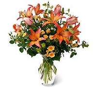 Foto de Florero Premium con lilium, rosas, margaritas y alstromerias