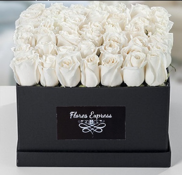Foto de Caja de Lujo con 25 rosas BLANCAS